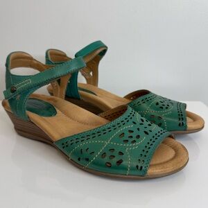 Earth Shoes Teal Ibis Leather Strap Wedge Heel Sandal Women’s Size 8